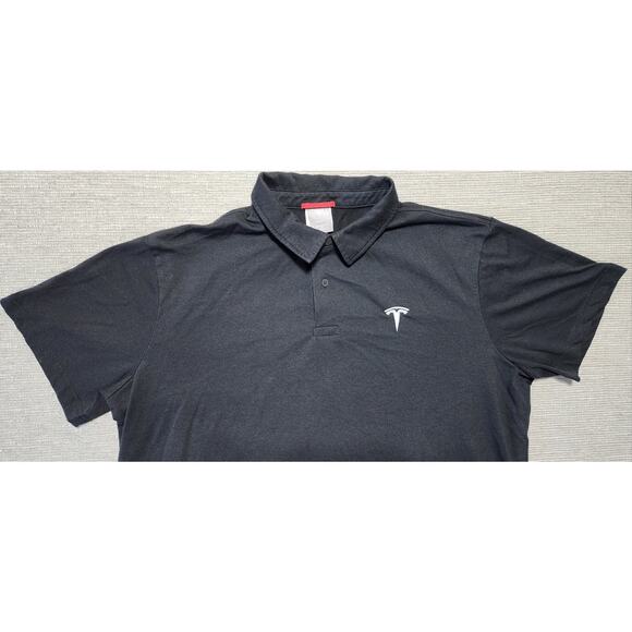 Tesla Motors Black Polo Shirt Mens 2XL Short Sleeve Logo Stretch